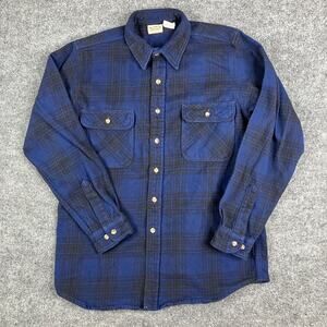 Five Brother Button-Up Shirt Mens LT Blue Black Plaid Flannel Workwear